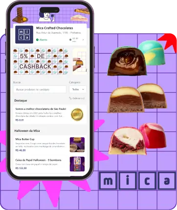 Cardápio digital da Accon na Mica Chocolates