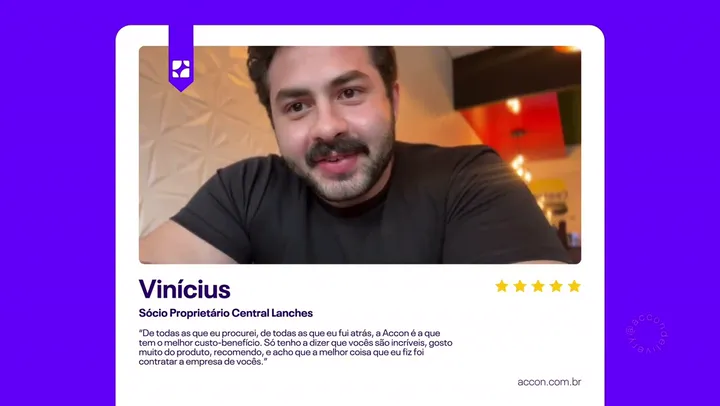 Depoimento em vídeo de Vinícius, da Central Lanches